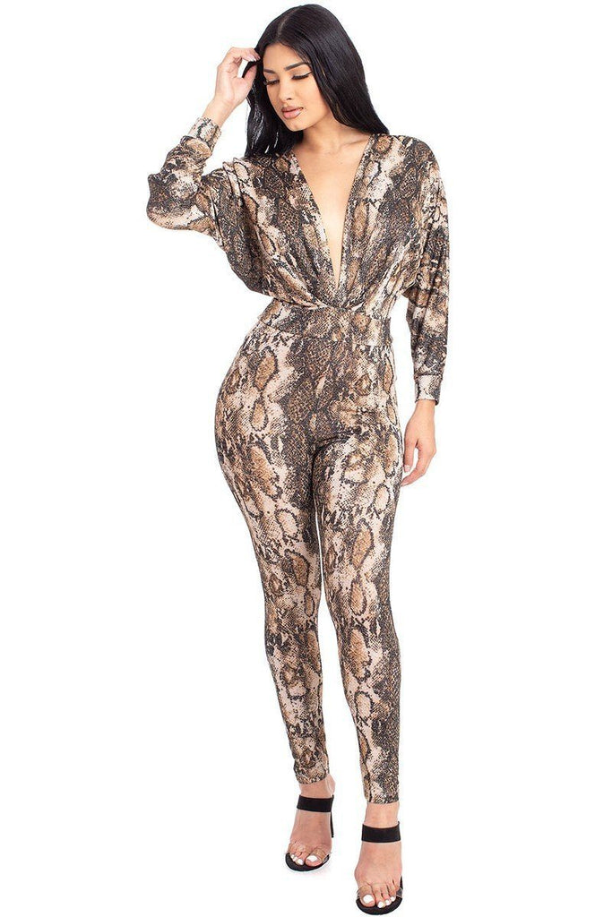 Animal Print Dolman Sleeve Jumpsuits - Deals Kiosk