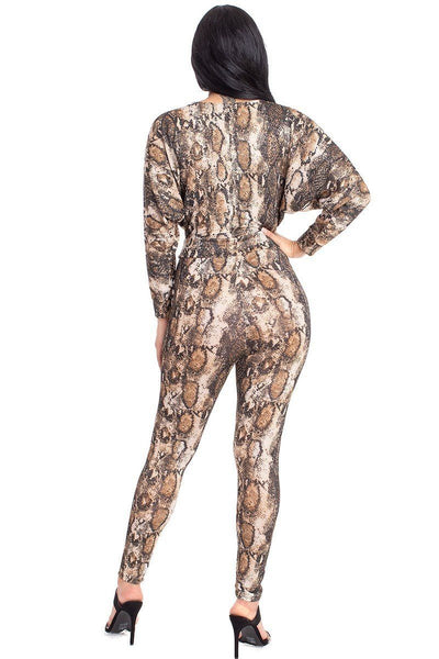 Animal Print Dolman Sleeve Jumpsuits - Deals Kiosk