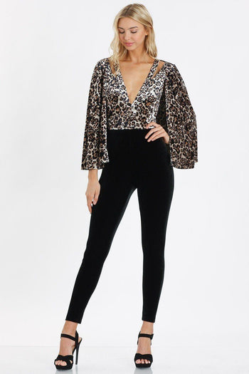 Leopard Print  V-neck Jumpsuits - Deals Kiosk