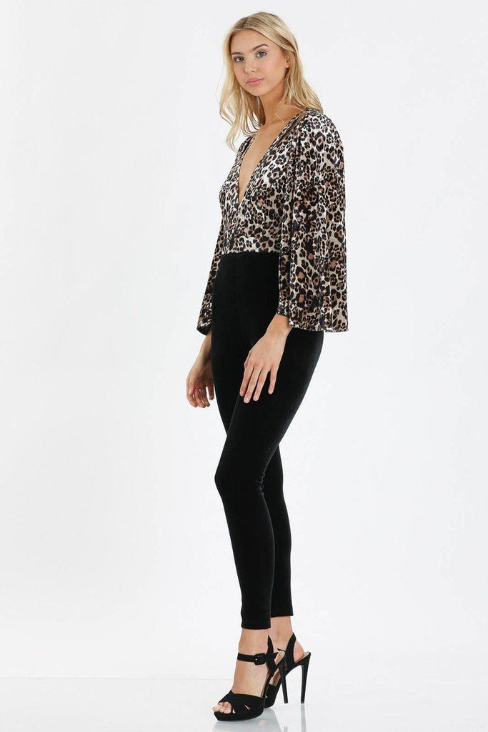 Leopard Print  V-neck Jumpsuits - Deals Kiosk
