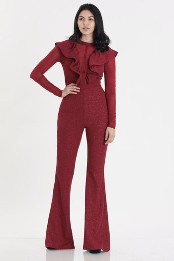 Glittered Stretch Crepe Solid Jumpsuits - Deals Kiosk