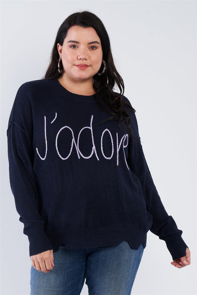 Plus Size "jadore" Script Knit Relaxed Fit Sweater - Deals Kiosk