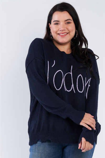 Plus Size "jadore" Script Knit Relaxed Fit Sweater - Deals Kiosk