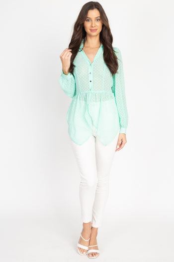 Flounce Hem Polka Dot Blouse - Deals Kiosk