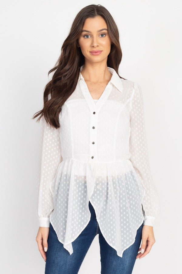 Flounce Hem Polka Dot Blouse - Deals Kiosk