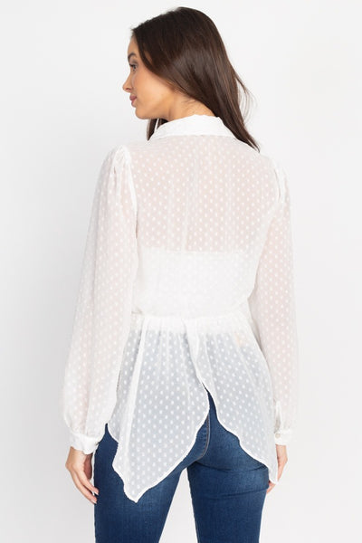Flounce Hem Polka Dot Blouse - Deals Kiosk