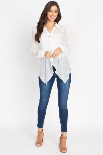 Flounce Hem Polka Dot Blouse - Deals Kiosk
