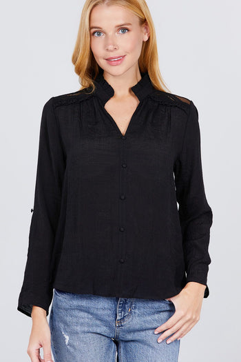 V-neck Button Down Woven Top - Deals Kiosk