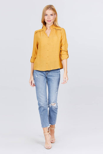 V-neck Button Down Woven Top - Deals Kiosk