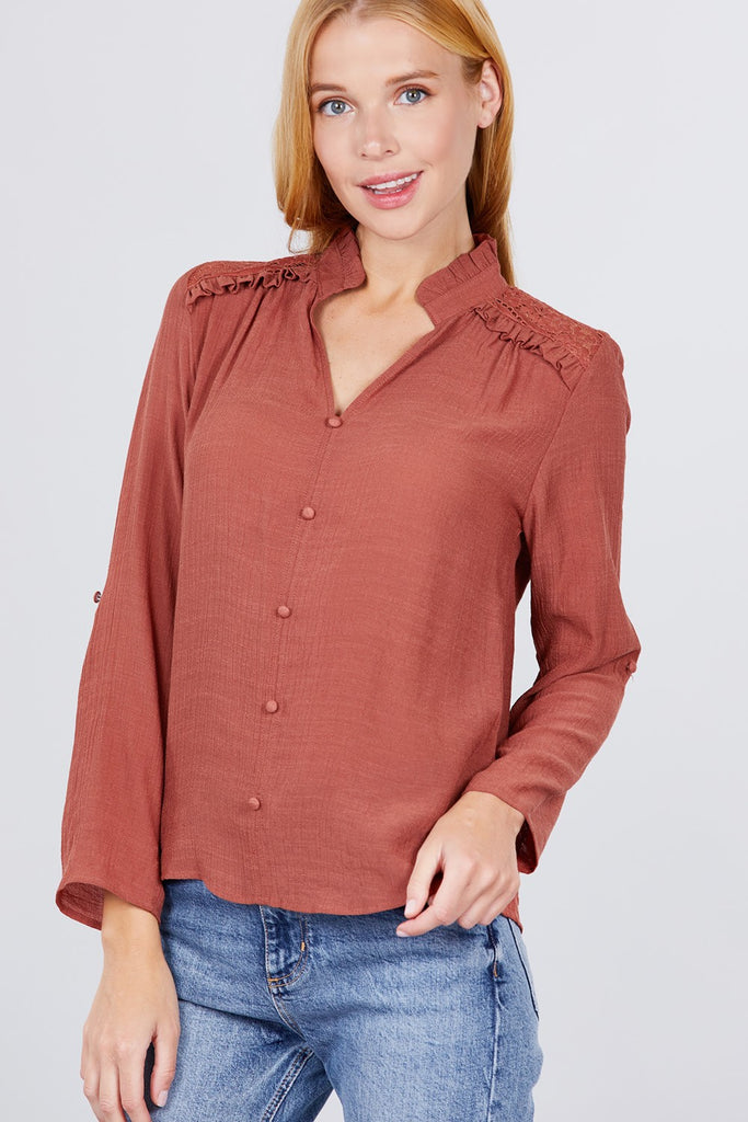 V-neck Button Down Woven Top - Deals Kiosk