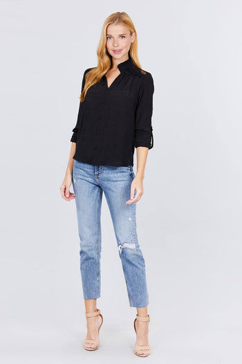 V-neck Button Down Woven Top - Deals Kiosk
