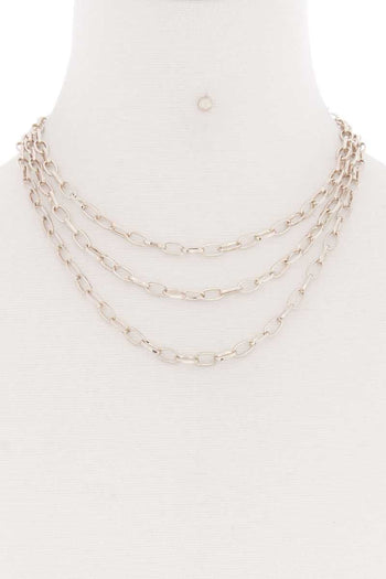 3 Simple Metal Chain Layered Necklace - Deals Kiosk