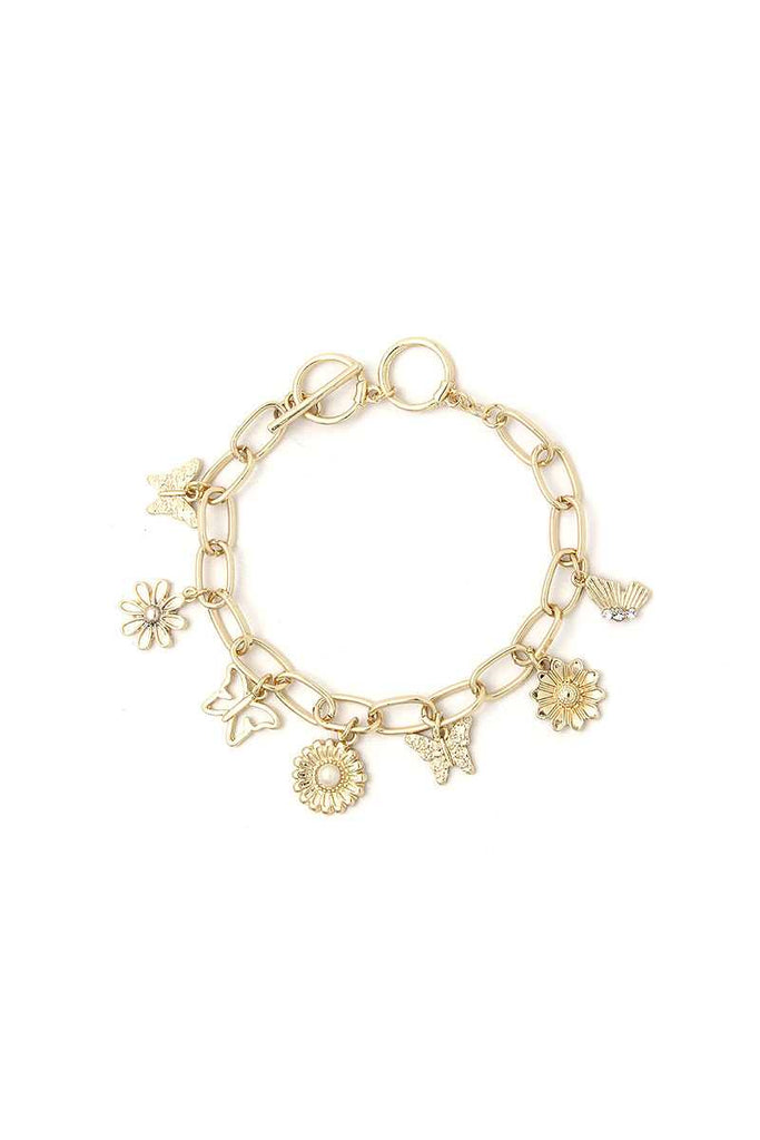 Fashion Flower And Butterfly Dangle Bracelet - Deals Kiosk