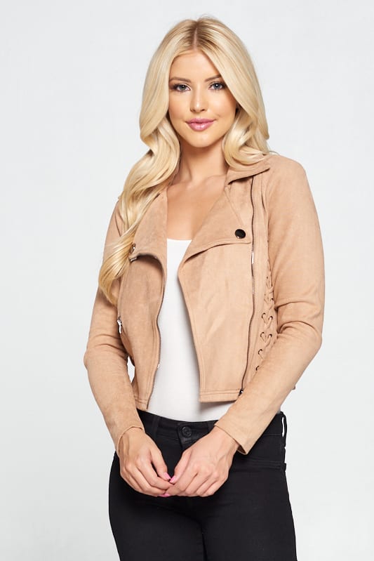 Faux Suede Moto Leather Jacket - Deals Kiosk