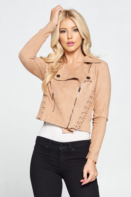 Faux Suede Moto Leather Jacket - Deals Kiosk