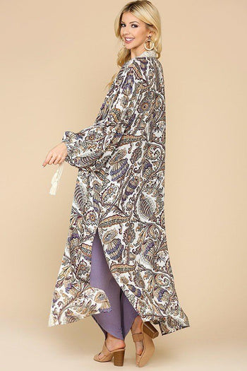 Mix-printed Open Front Kimono With Side Slits - Deals Kiosk