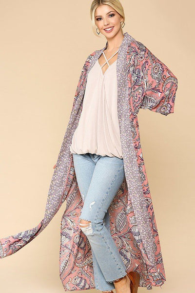 Mix-printed Open Front Kimono With Side Slits - Deals Kiosk