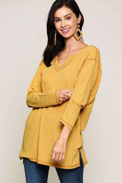 Two-tone Rib Tunic Top With Side Slits - Deals Kiosk