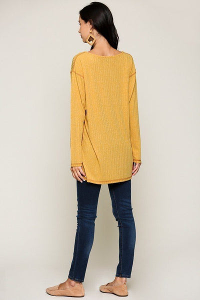 Two-tone Rib Tunic Top With Side Slits - Deals Kiosk