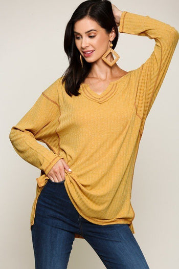 Two-tone Rib Tunic Top With Side Slits - Deals Kiosk