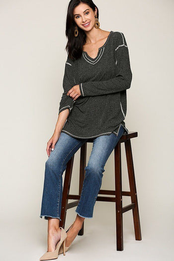 Two-tone Rib Tunic Top With Side Slits - Deals Kiosk