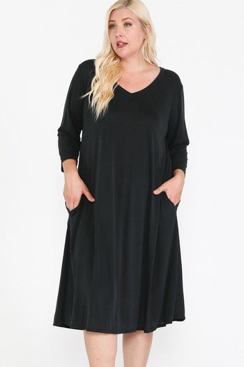 V Neck Hidden Pocket Swing Dress - Deals Kiosk