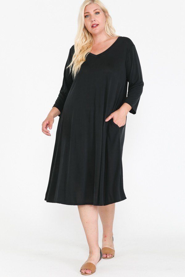 V Neck Hidden Pocket Swing Dress - Deals Kiosk