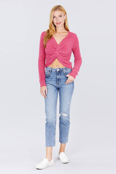 Front Twisted Knot Cozy Sweater - Deals Kiosk