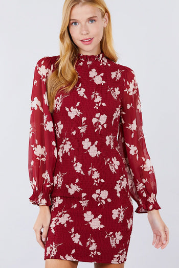 Ruffle Sleeve Print Mini Dress - Deals Kiosk