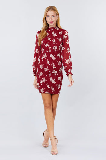 Ruffle Sleeve Print Mini Dress - Deals Kiosk