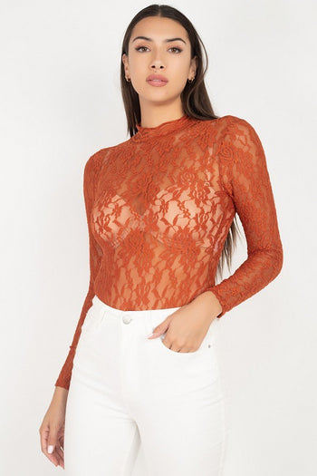 Sheer Floral Lace Bodysuit - Deals Kiosk