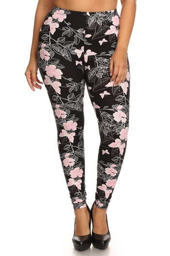 Plus Size Super Soft Peach Skin Fabric, Butterfly Graphic Printed Knit Legging - Deals Kiosk