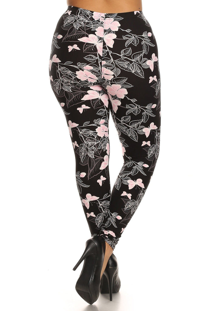 Plus Size Super Soft Peach Skin Fabric, Butterfly Graphic Printed Knit Legging - Deals Kiosk
