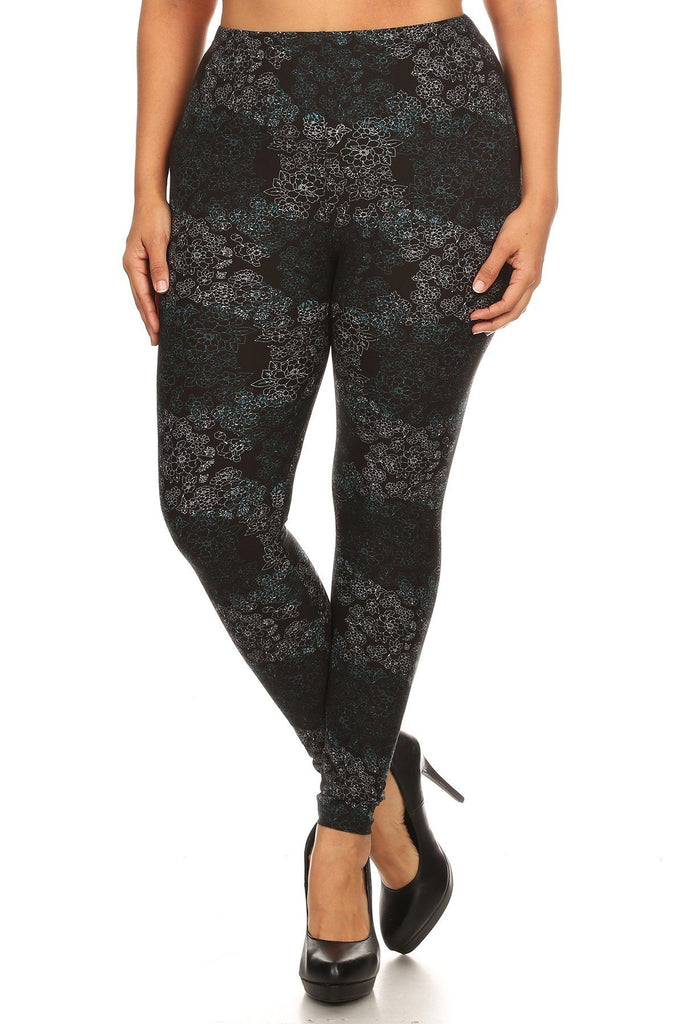 Plus Size Floral Medallion Pattern Printed Knit Legging With Elastic Waistband. - Deals Kiosk