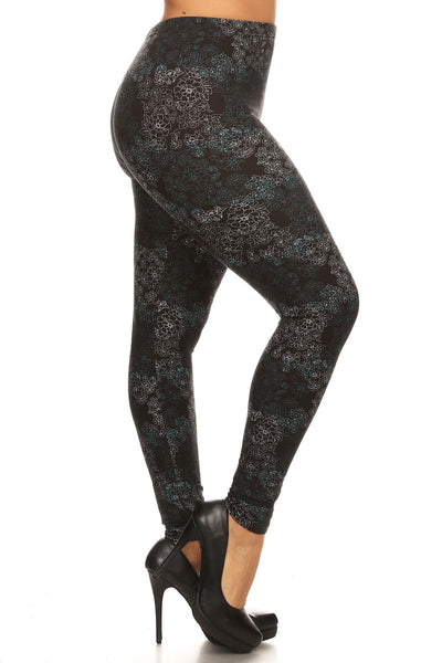 Plus Size Floral Medallion Pattern Printed Knit Legging With Elastic Waistband. - Deals Kiosk