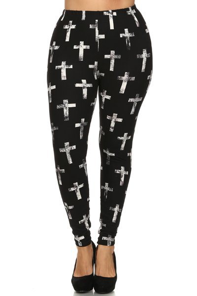 Plus Size Cross Print, High Waist, Lined Leggings - Deals Kiosk