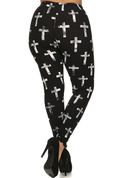 Plus Size Cross Print, High Waist, Lined Leggings - Deals Kiosk