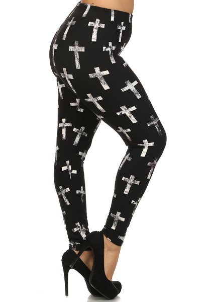 Plus Size Cross Print, High Waist, Lined Leggings - Deals Kiosk