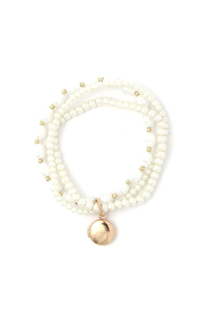 Locket Charm Pearl Beaded Bracelet Set - Deals Kiosk