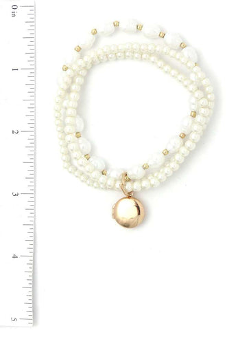 Locket Charm Pearl Beaded Bracelet Set - Deals Kiosk