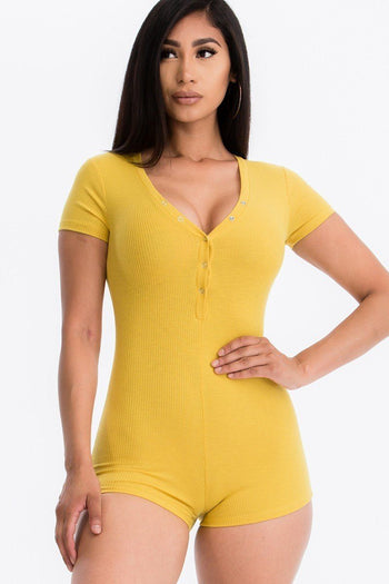 Button Trim Romper - Deals Kiosk