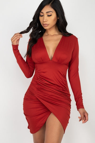 Ruched Wrap Bodycon Dress - Deals Kiosk