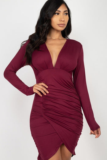 Ruched Wrap Bodycon Dress - Deals Kiosk