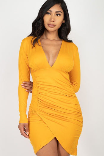 Ruched Wrap Bodycon Dress - Deals Kiosk