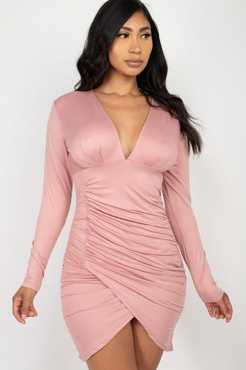 Ruched Wrap Bodycon Dress - Deals Kiosk