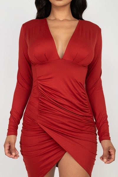 Ruched Wrap Bodycon Dress - Deals Kiosk