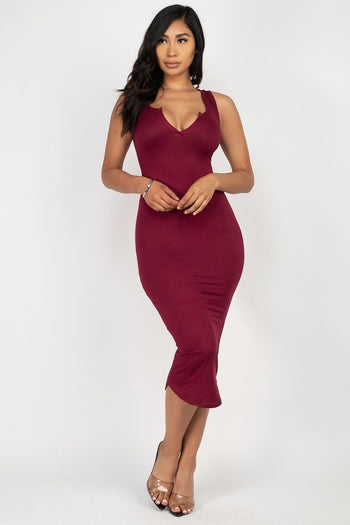 Split Neck Bodycon Dress - Deals Kiosk