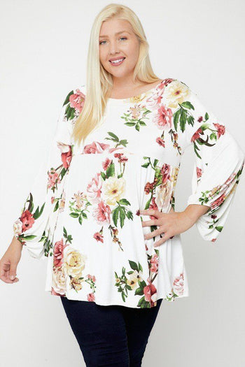 Floral, Bubble Sleeve Tunic - Deals Kiosk