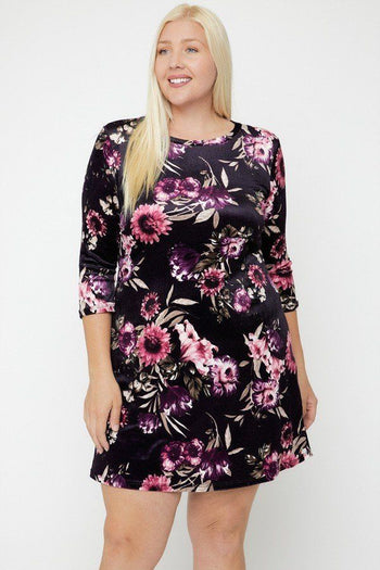 Velvet Dress Featuring A Lovely Floral Print - Deals Kiosk