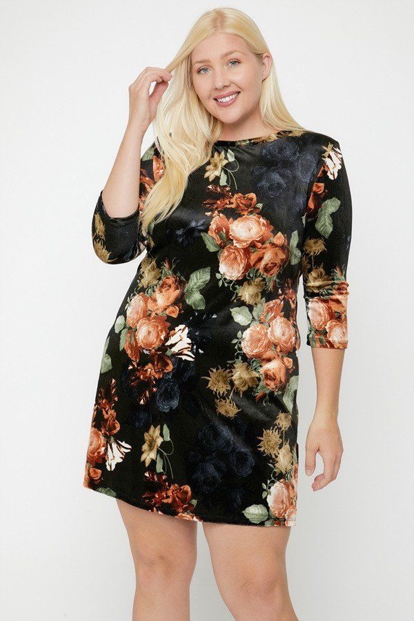 Velvet Dress Featuring A Lovely Floral Print - Deals Kiosk